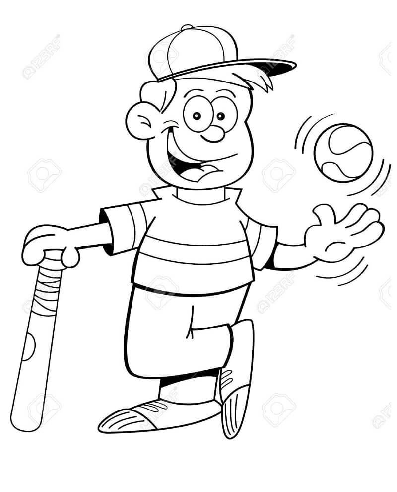 Coloriage Garçon Jouant au Baseball 7