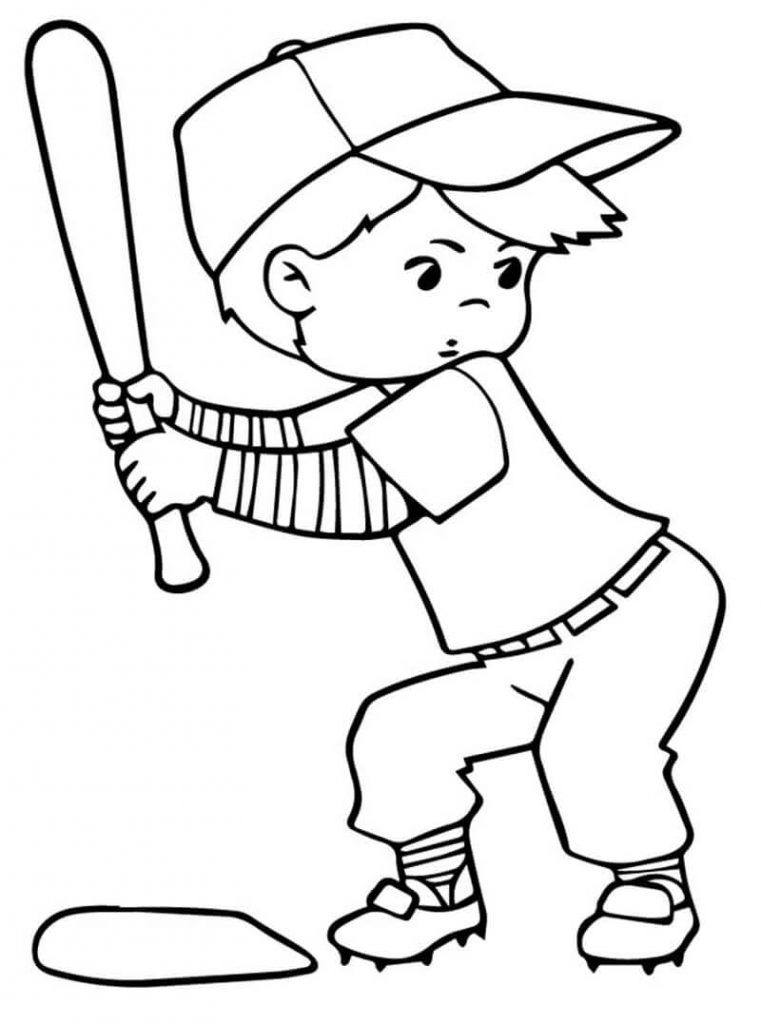 Coloriage Garçon Jouant au Baseball 8 à imprimer