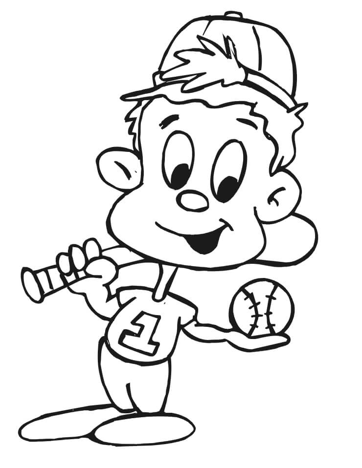 Coloriage Garçon Jouant au Baseball 9