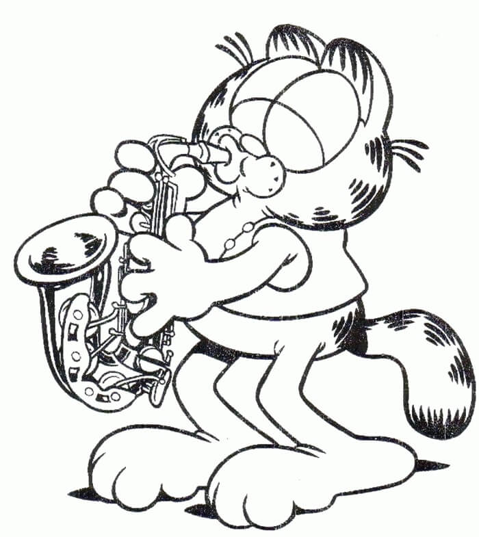 Coloriage Garfield joue de la trompette