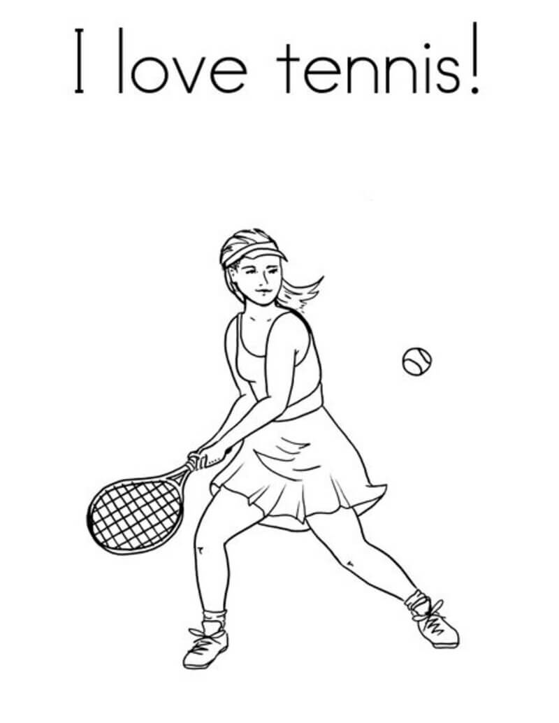 Coloriage J'aime beaucoup le tennis