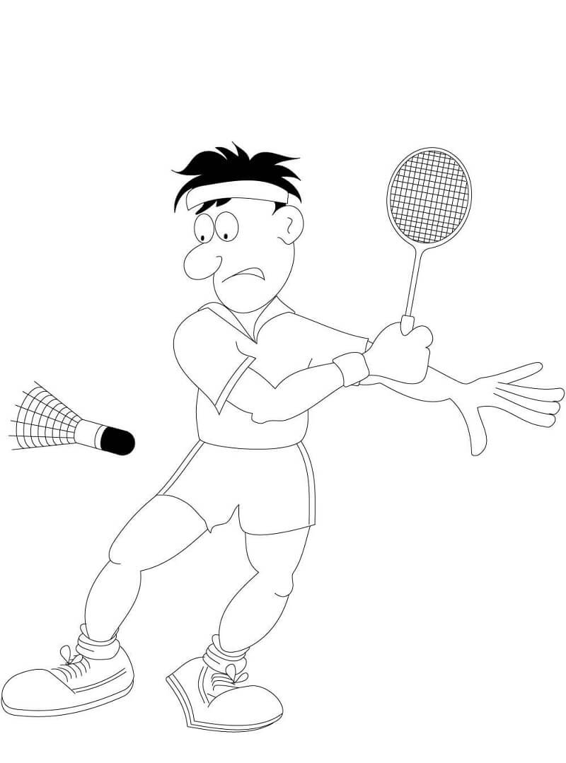 Coloriage Jeune Homme Jouant au Badminton