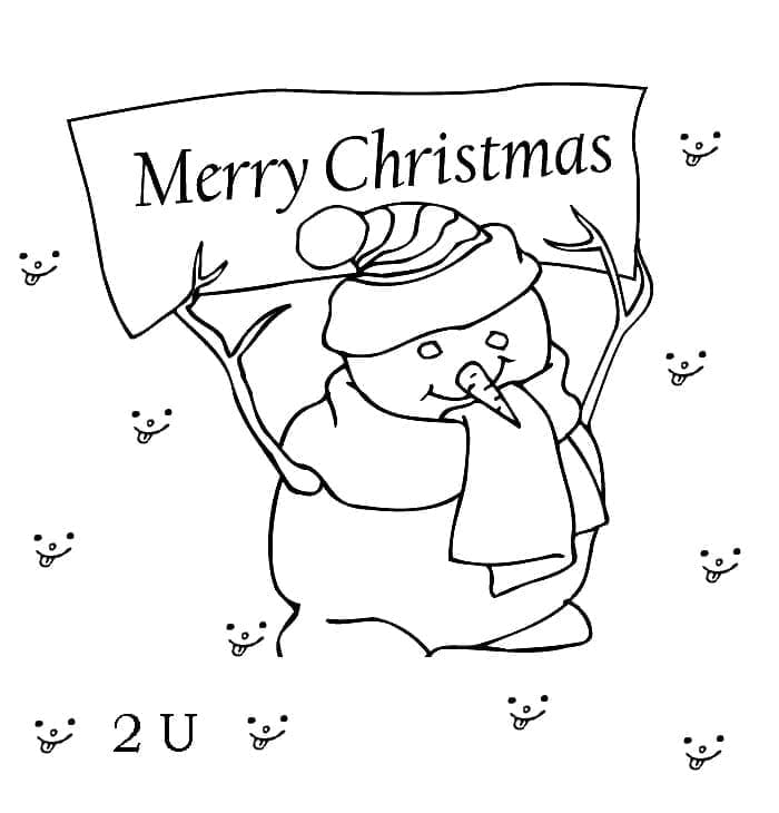 Coloriage Joyeux Noël Bonhomme De Neige mignon