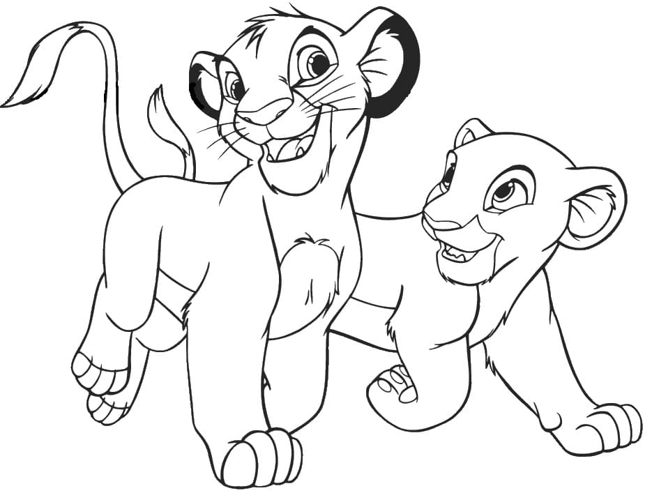 Coloriage Joyeux Simba Et Nala à imprimer