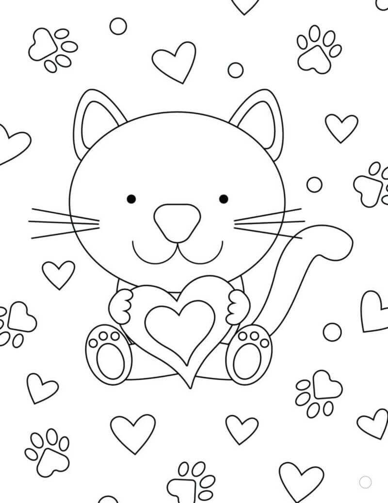 Coloriage Le chat de la Saint-Valentin à imprimer