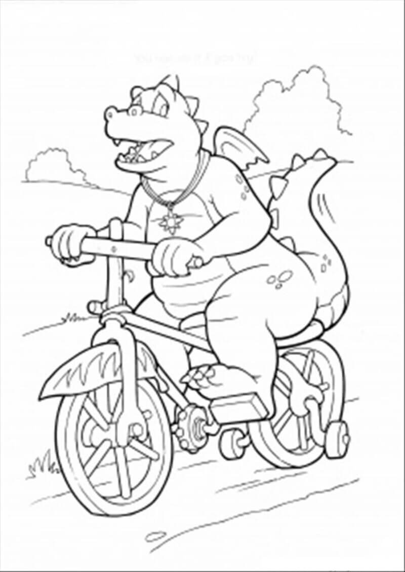 Coloriage Le dragon est sur le vélo