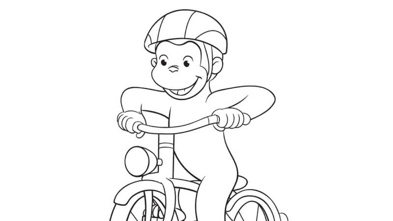 Coloriage Le singe fait du vélo