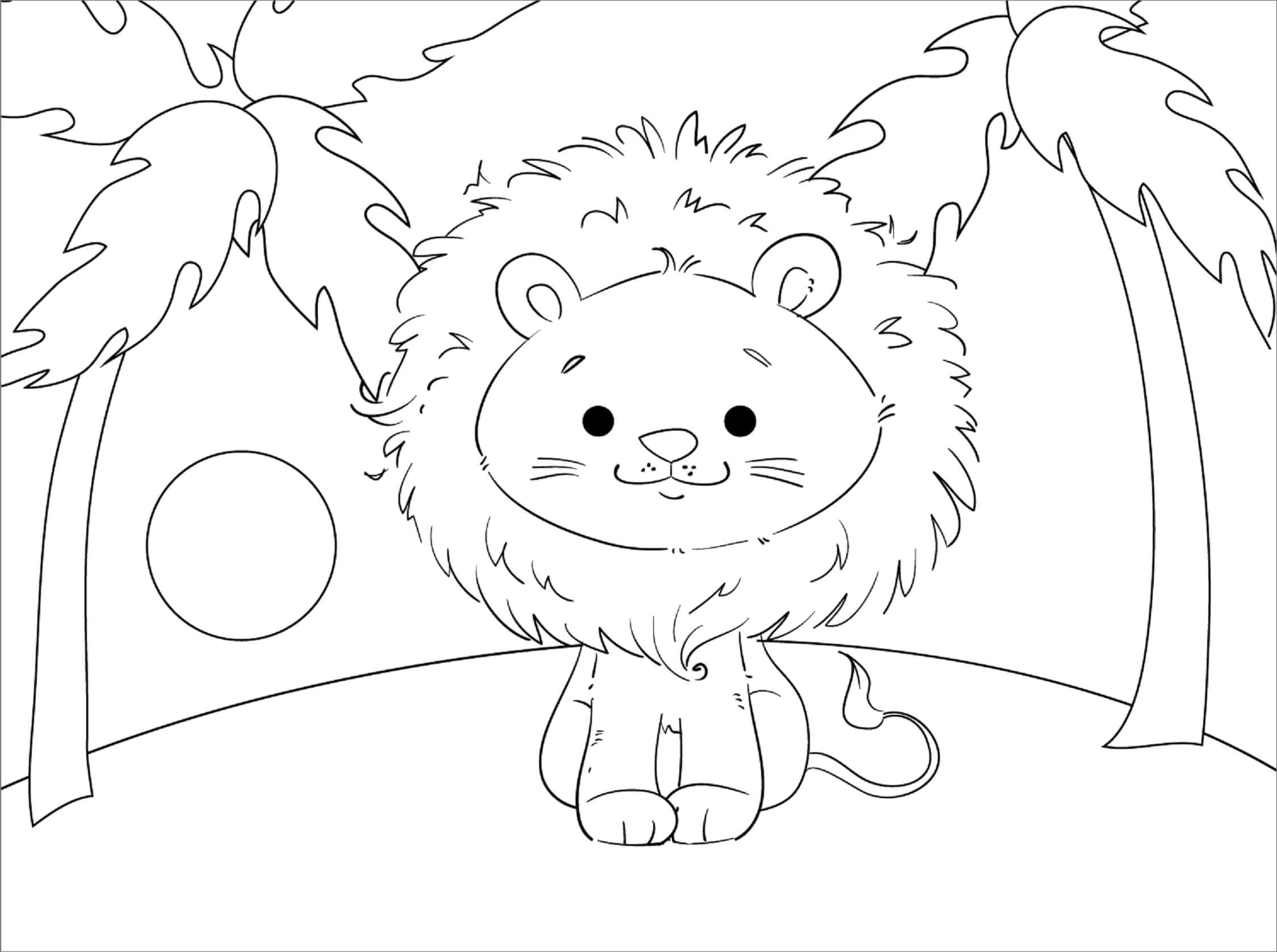 Coloriage Lion assis sur la plage