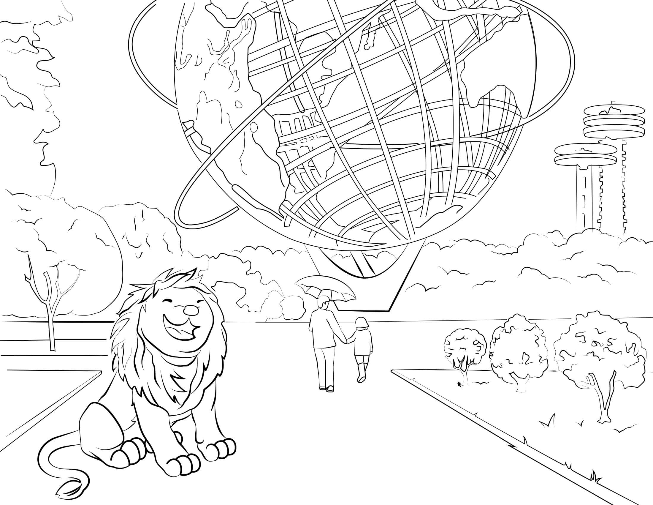 Coloriage Lion dans le parc