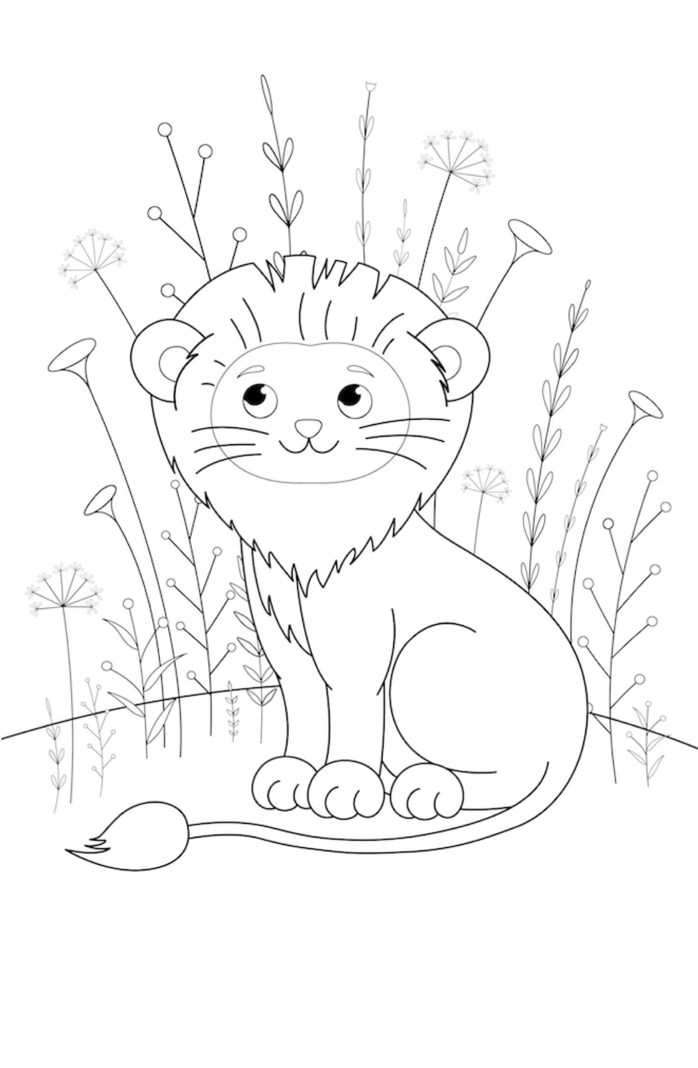 Coloriage Lion souriant et mignon