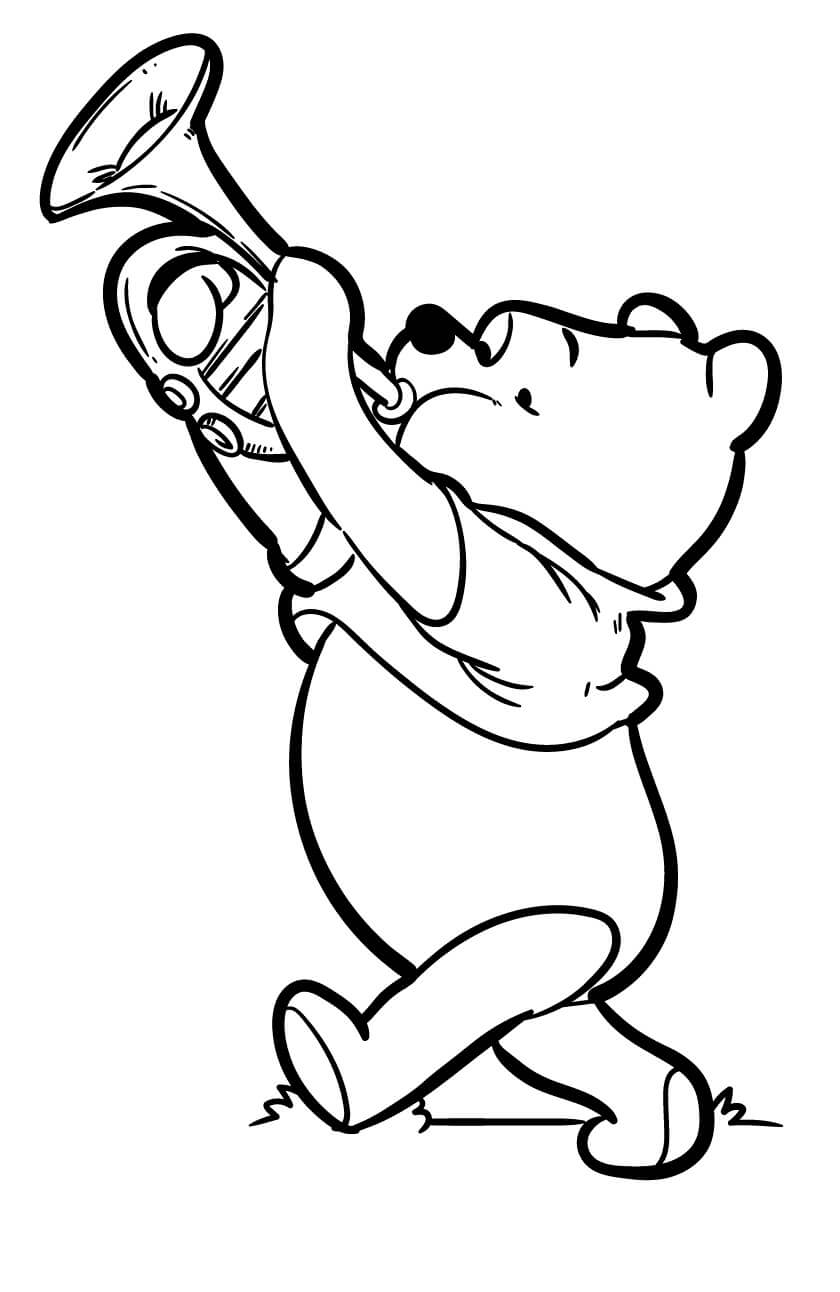 Coloriage L'ourson joue de la trompette