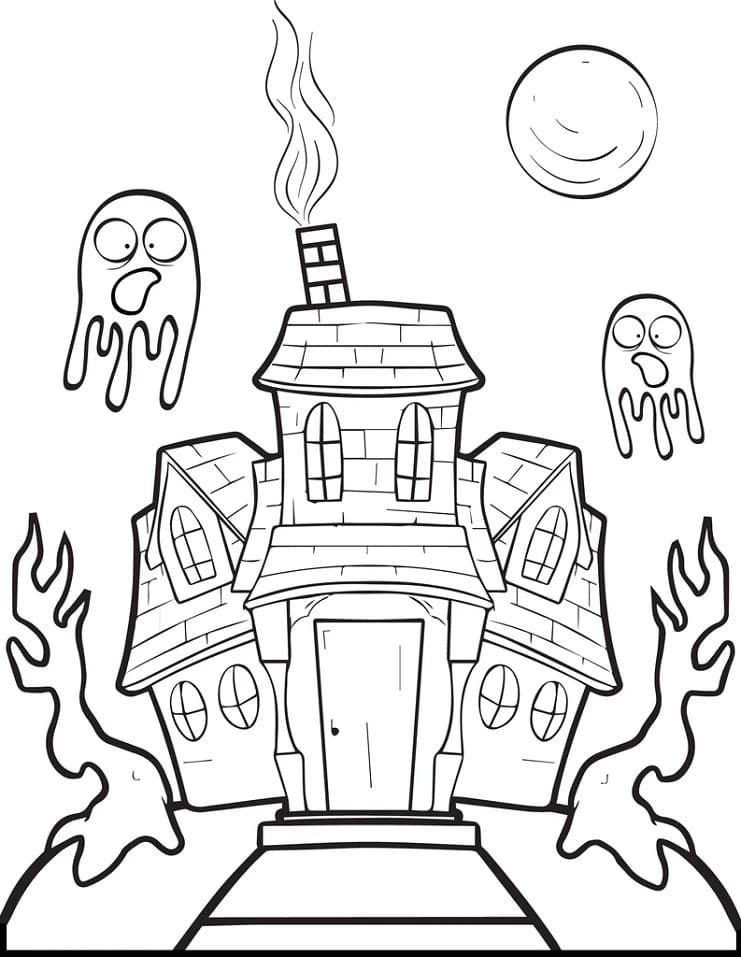 Coloriage maison hantée d’halloween 1 à imprimer