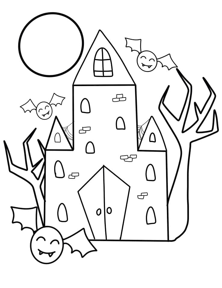 Coloriage maison hantée d’halloween 4 à imprimer