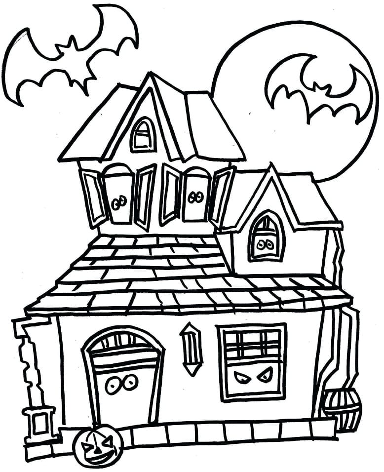 Coloriage maison hantée d’halloween à imprimer