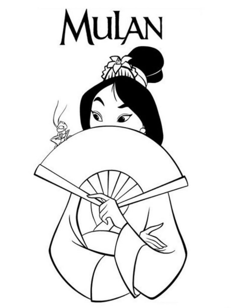 Coloriage Mulan avec éventail 2 à imprimer