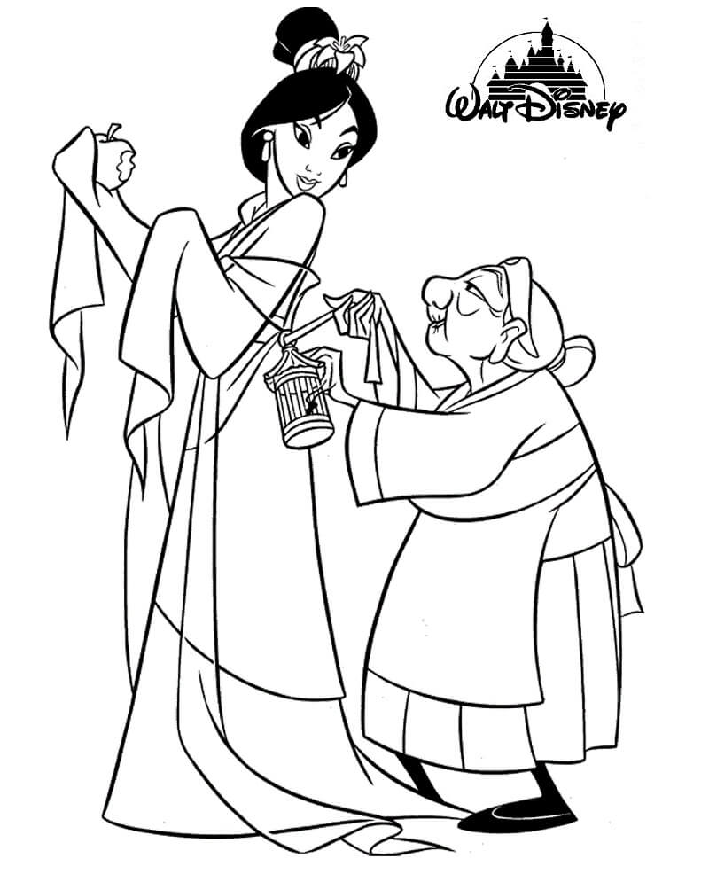 Coloriage Mulan avec grand-mère Fa