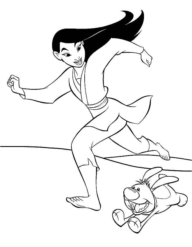 Coloriage Mulan avec petit chien 1