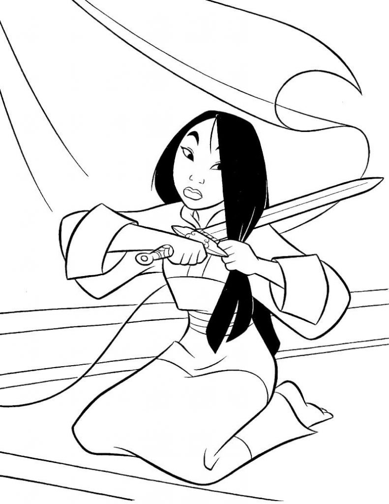 Coloriage Mulan coupe les cheveux à imprimer