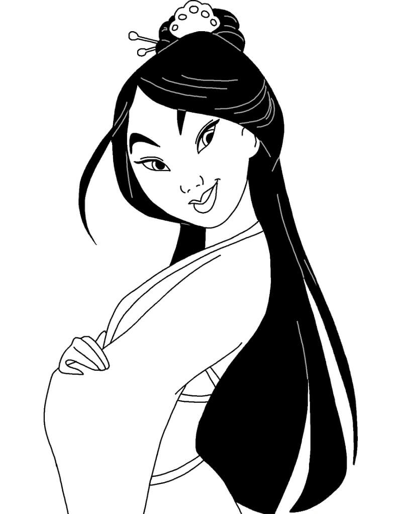 Coloriage Mulan souriant