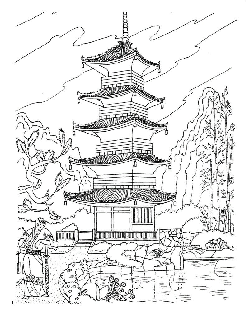 Coloriage Pagode Japonaise