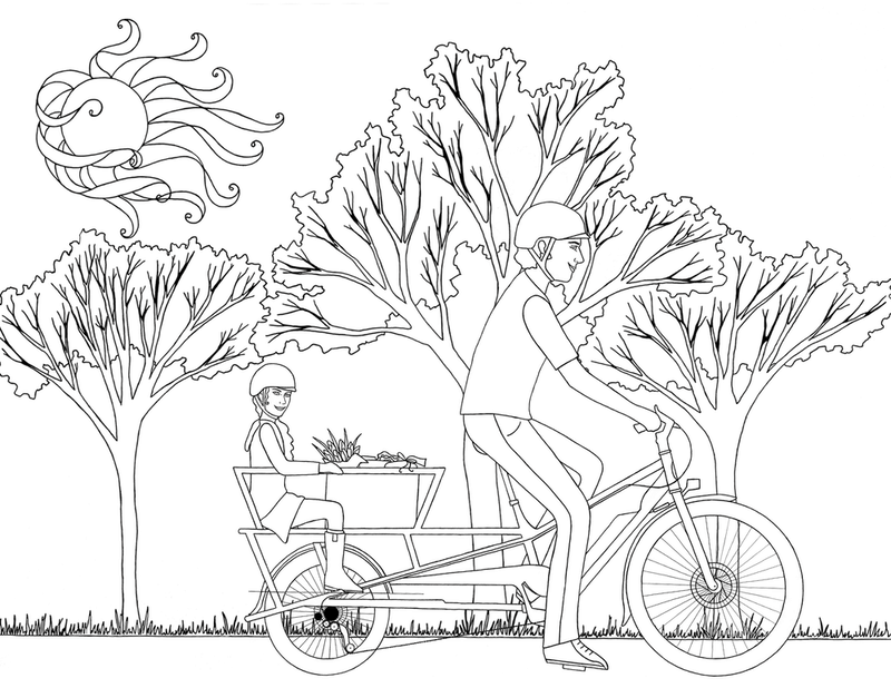 Coloriage Papa et sa fille font du vélo