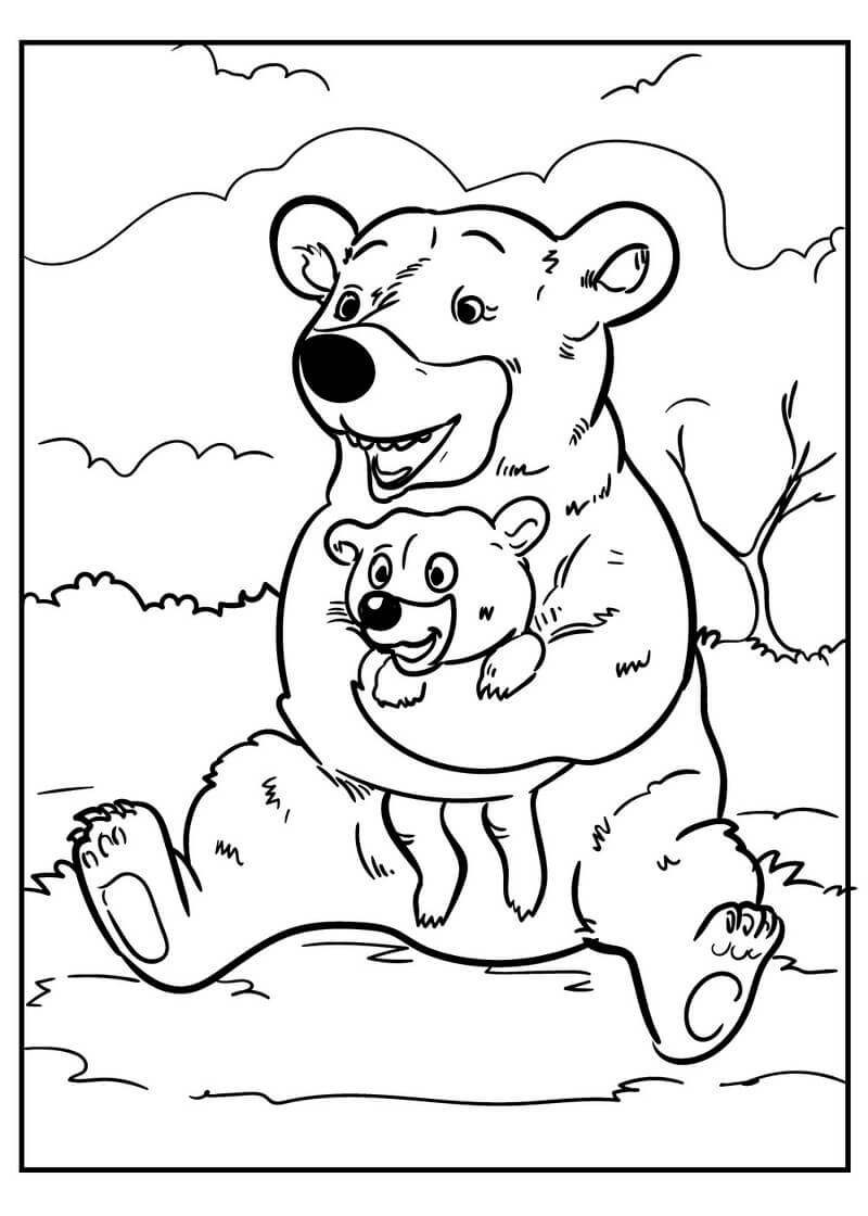 Coloriage Papa ours tient son petit à imprimer