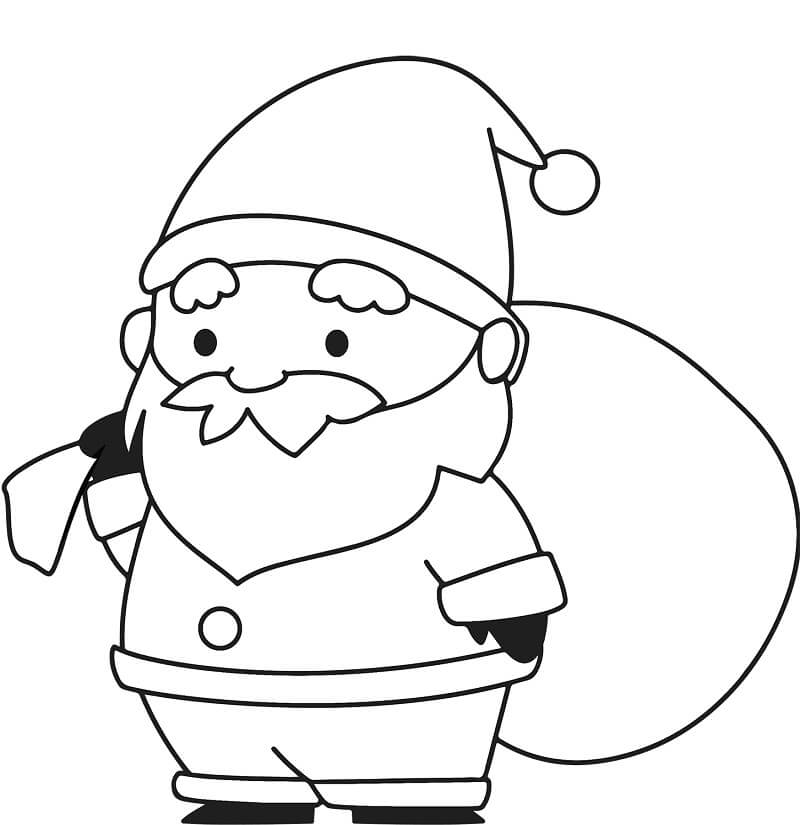 Coloriage Père-Noël Avec sa Hotte Sur le Dos - Dessin gratuit à imprimer