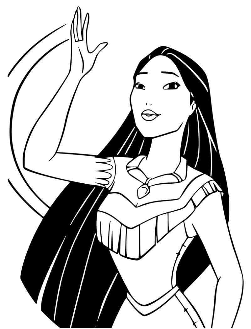 Coloriage Pocahontas agitant la main à imprimer