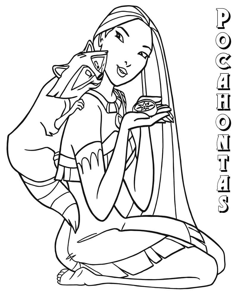 Coloriage Pocahontas avec Flit et Meeko 3