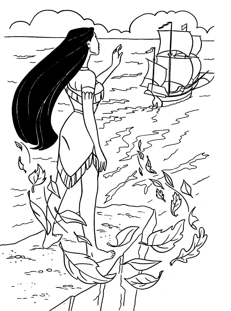 Coloriage Pocahontas et bateau à imprimer