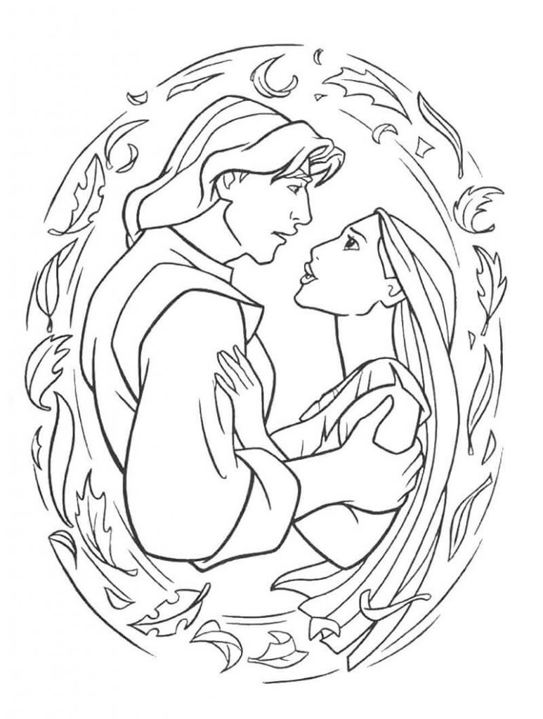 Coloriage Pocahontas et John Smith 1 à imprimer