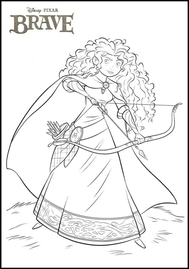 Coloriage Princesse Merida avec arc et flèche à imprimer