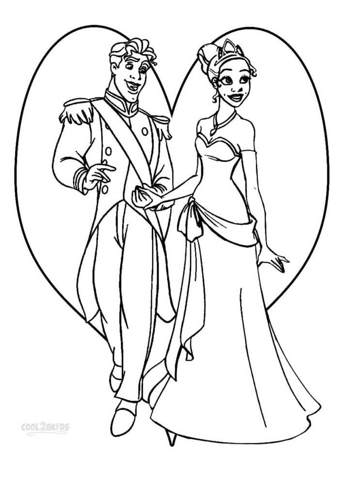 Coloriage Princesse Tiana et Prince 1