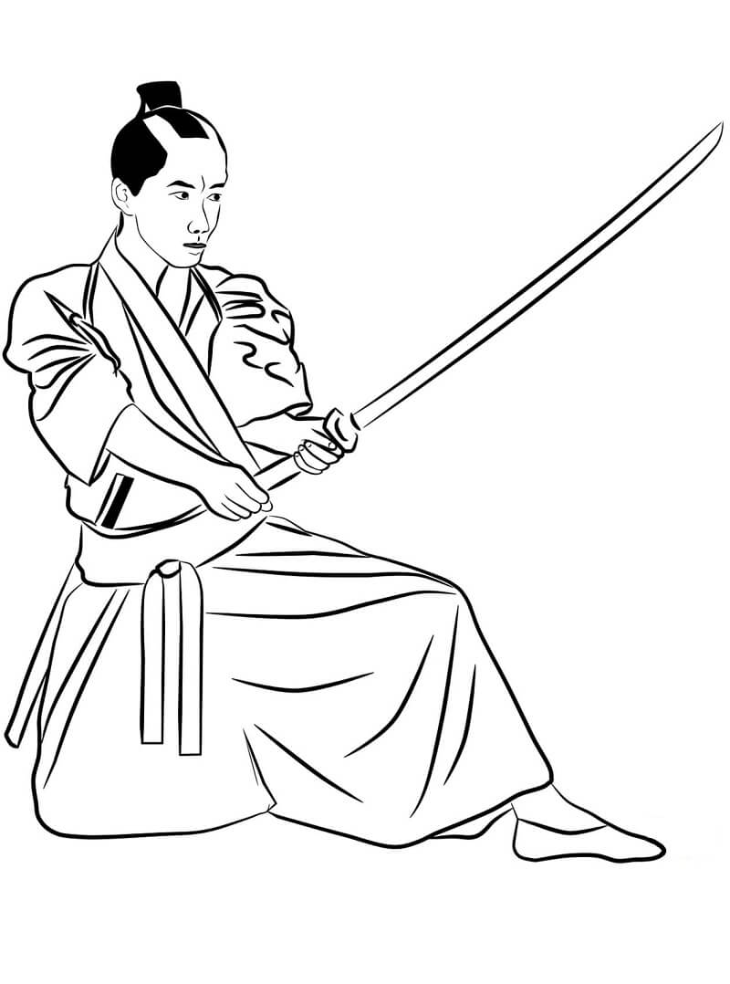 Coloriage Samouraï tenant son sabre