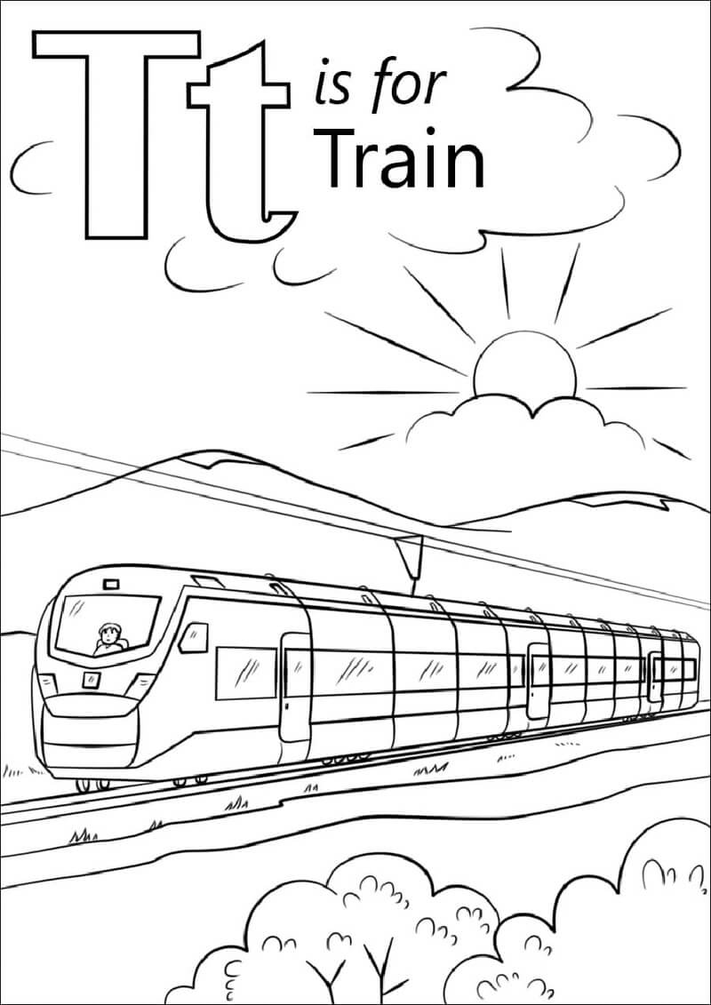 Coloriage T est pour le train à imprimer