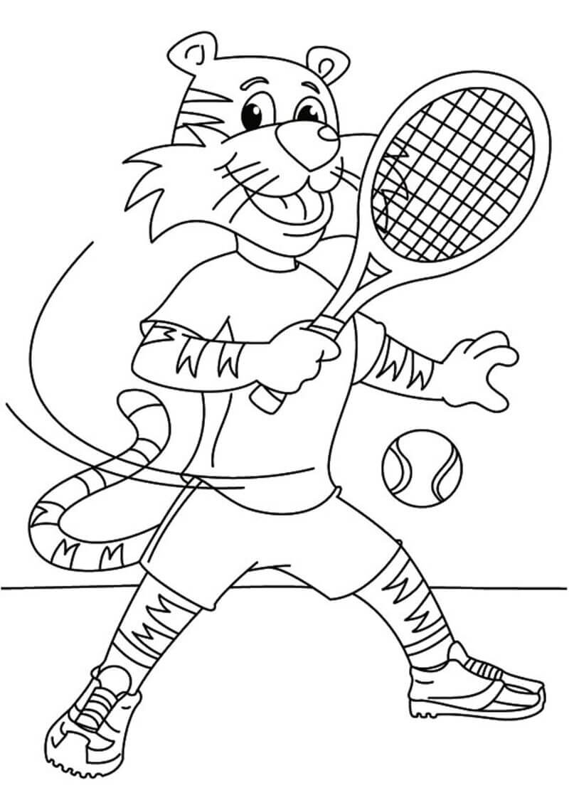 Coloriage Tigre jouant au tennis