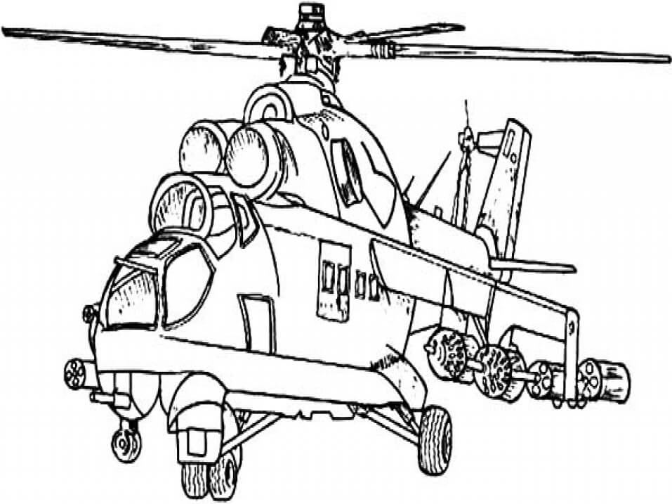 Coloriage Hélicoptère d'attaque 1