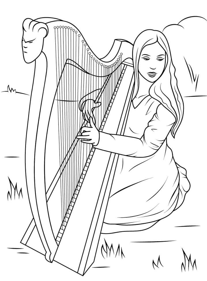 Coloriage Jouer de la Harpe 3 à imprimer