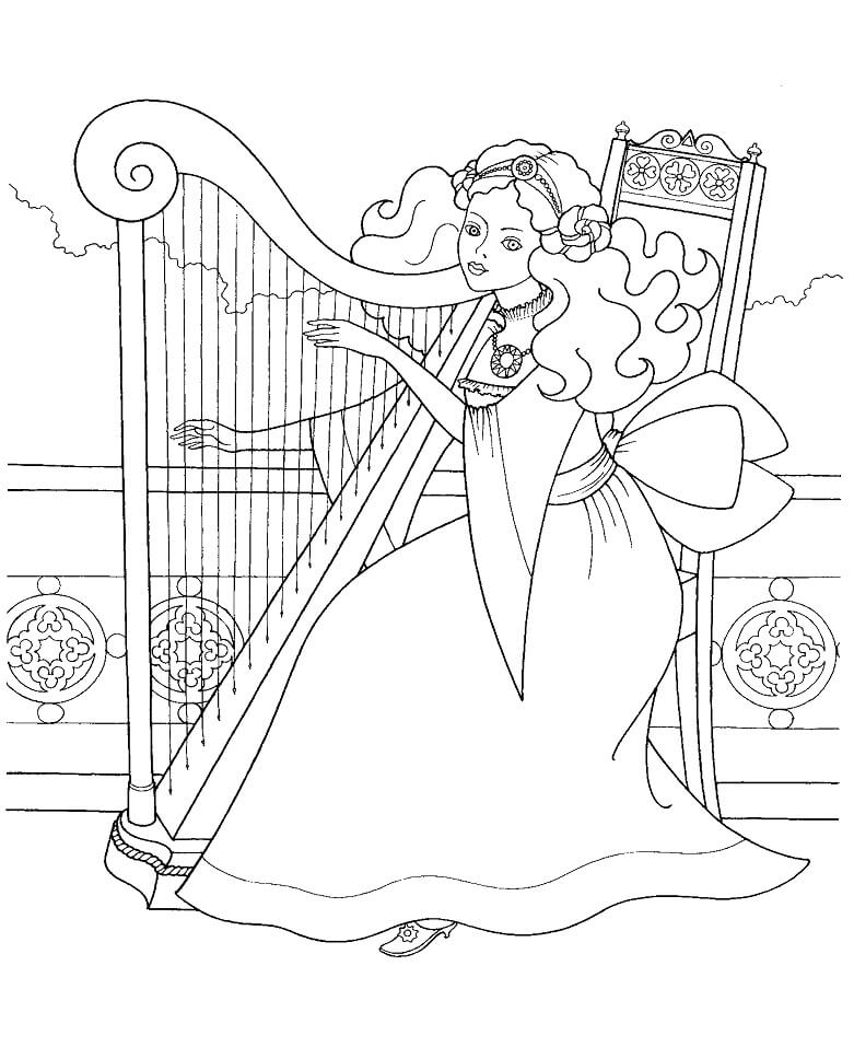 Coloriage Jouer de la Harpe 5 à imprimer