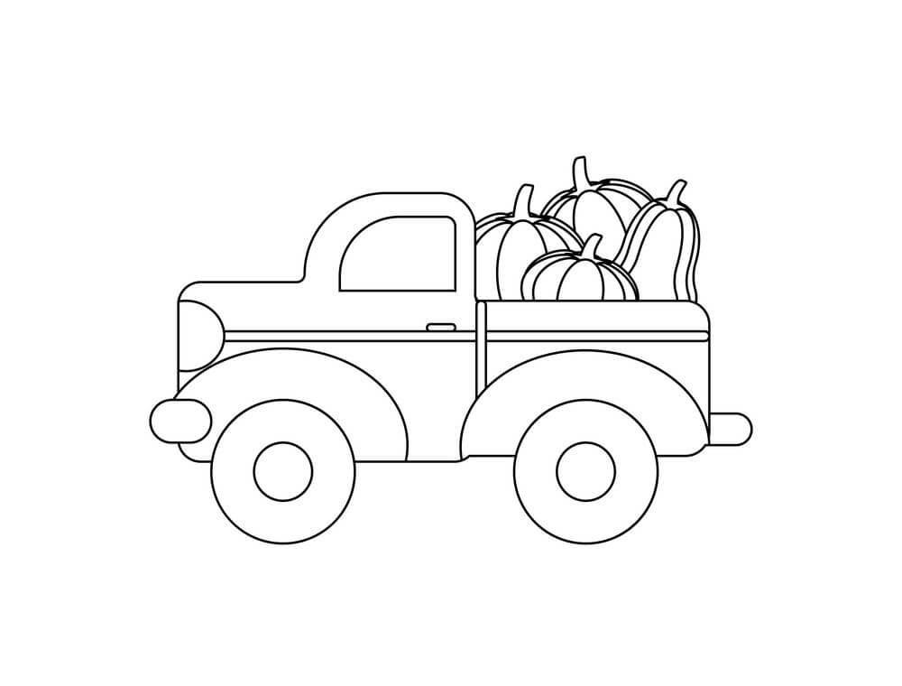 Coloriage camion avec des citrouilles à imprimer