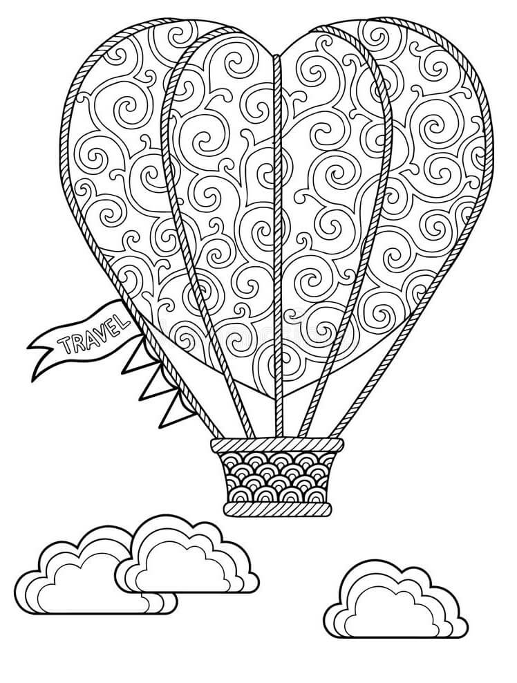 Coloriage Coeur Montgolfière à imprimer