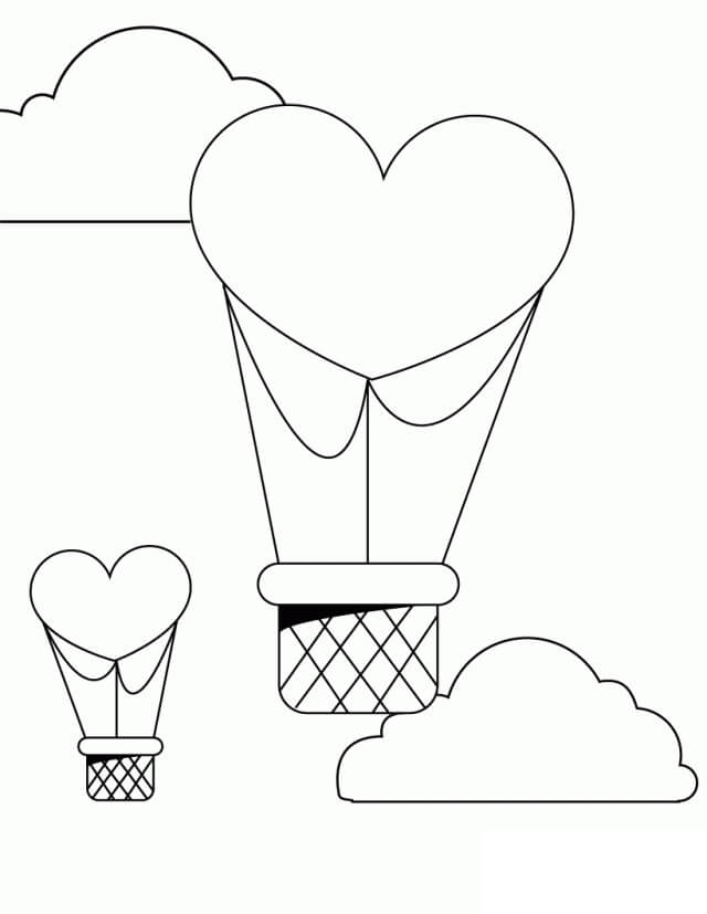 Coloriage Coeur Montgolfières