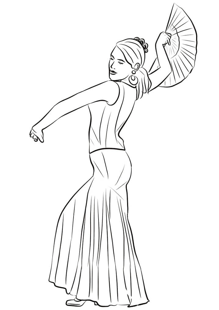 Coloriage Espagnole Dansant Le Flamenco à imprimer