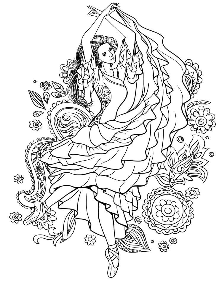 Coloriage Femme Au Style Bohème Dansant Carmen à imprimer