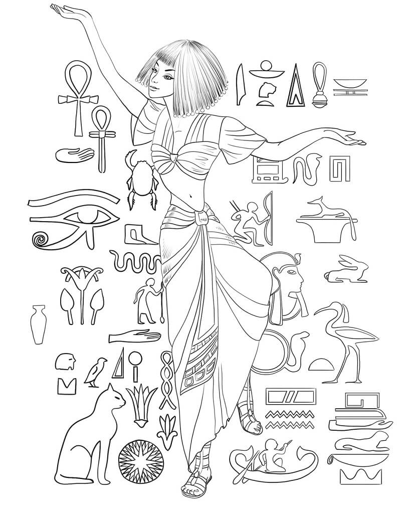 Coloriage Femme de l'Ancienne Égypte dansant
