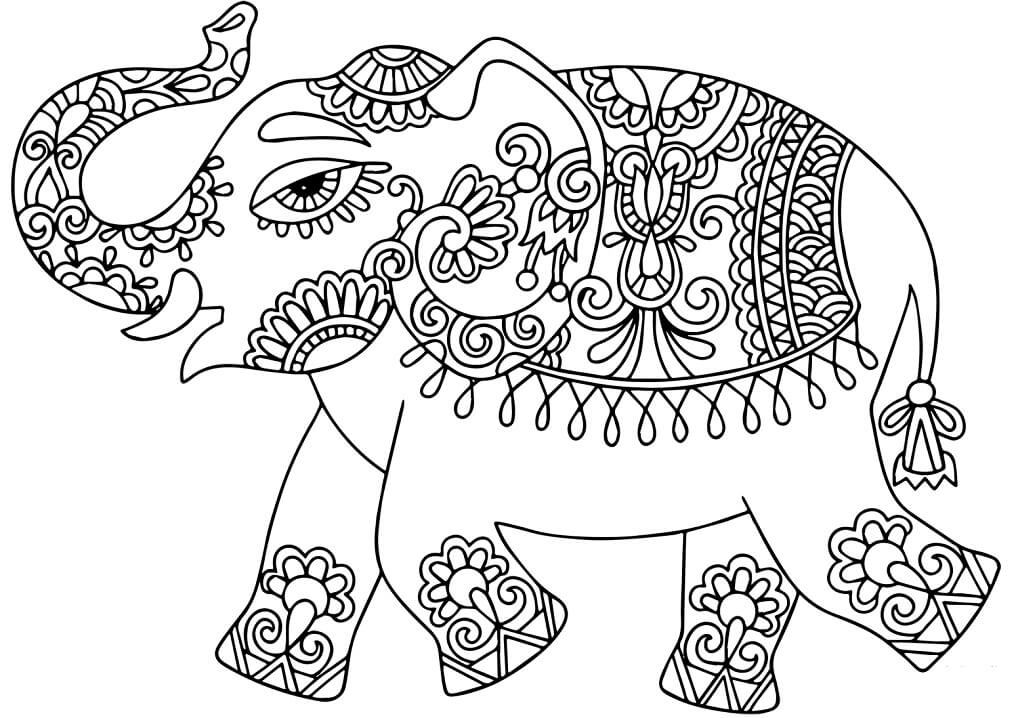 Coloriage Éléphant aux motifs indiens