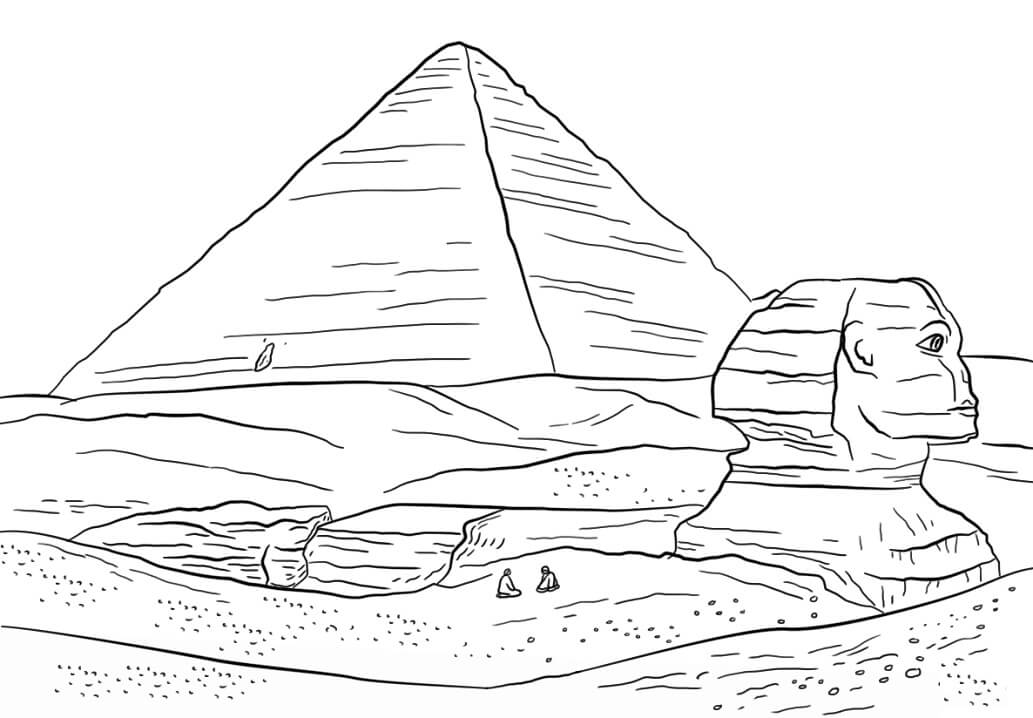Coloriage Le Grand Sphinx et la Pyramide de Gizeh à imprimer