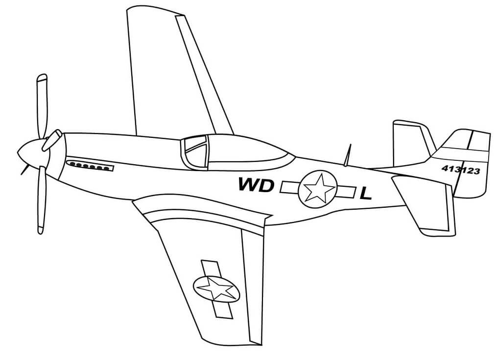 Coloriage P-51 Avion de chasse à imprimer