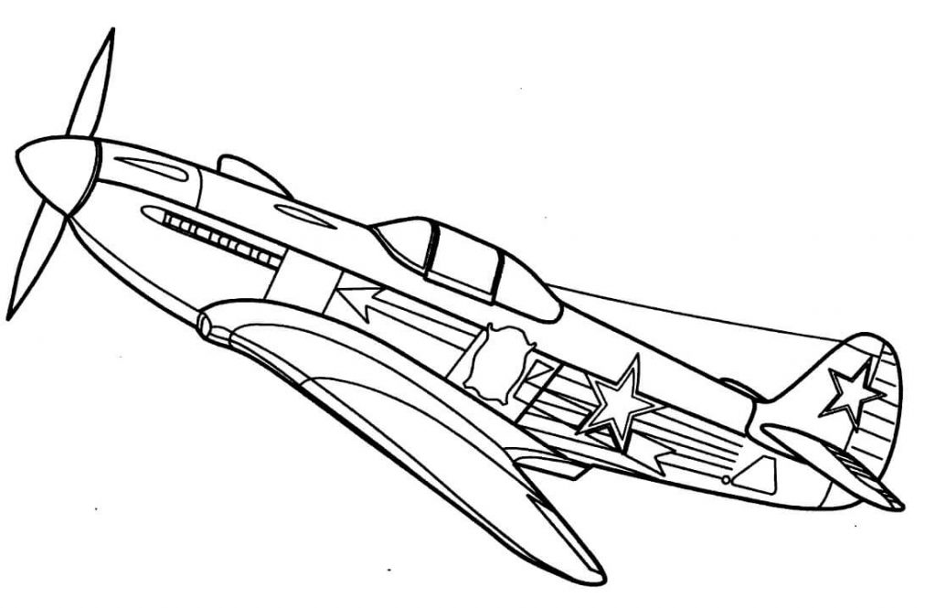 Coloriage Yakovlev Yak-3 Avion de chasse à imprimer