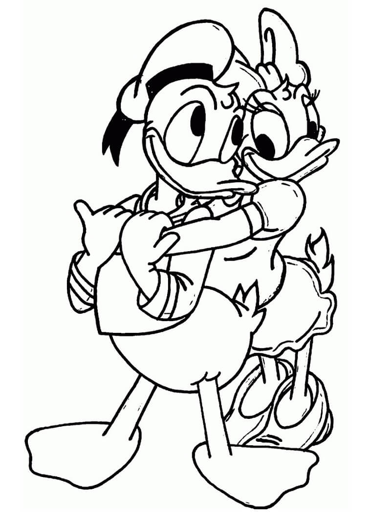 Coloriage Donald avec Daisy à imprimer